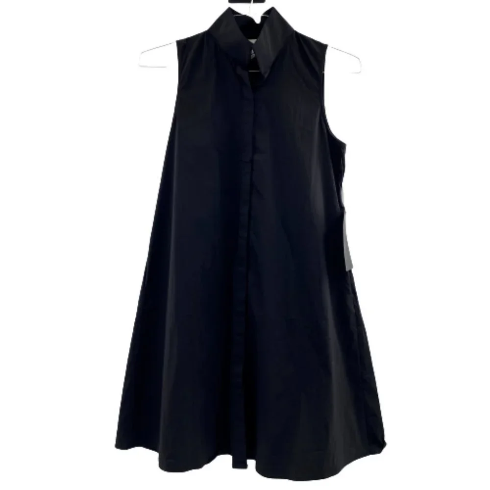 Tuckernuck Women's Black Cotton Poplin Sleeveless Charlie Shirt Dress - Picture 2 of 9
